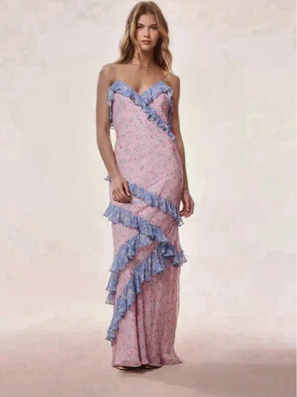 LoveShackFancy Rialto Maxi Dress Floral Pink & Blue